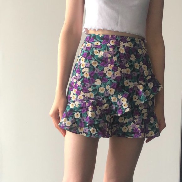 Purple Multi Floral Print Ruffled Skort - Picture 2 of 4